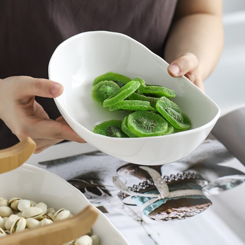 Promocja! 2 szczebel owalny ceramiczny półmisek na cukierki zestaw z składany szafka drewniana biały przyjęcie jedzenie serwera wyświetlacz zestaw wielowarstwowa można wybrać Stan