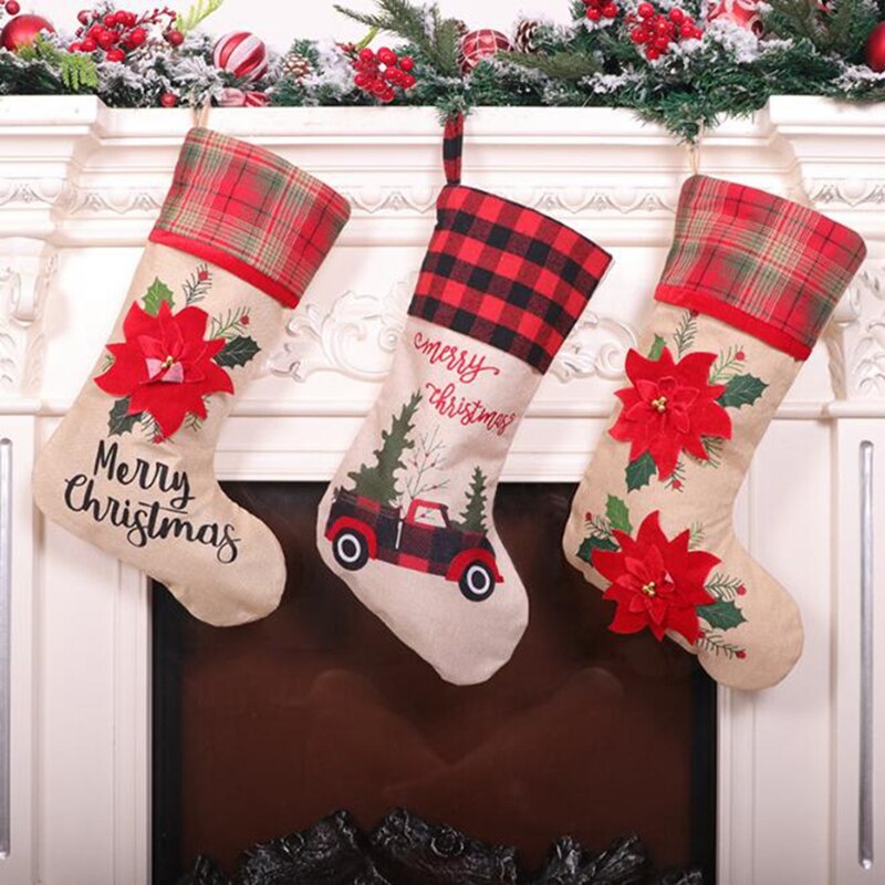 Kerstsok Bag Grote Rode Bloem Kerst Zak Snoep Zak Kerst Decoratie Hanger