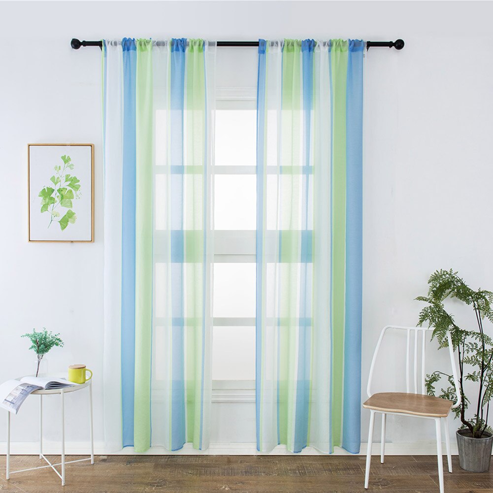 Vinduesgardinstribe 100 x 200cm tyll voile til hjemmet køkken værelse soveværelse hogard  oc25: Grøn blå
