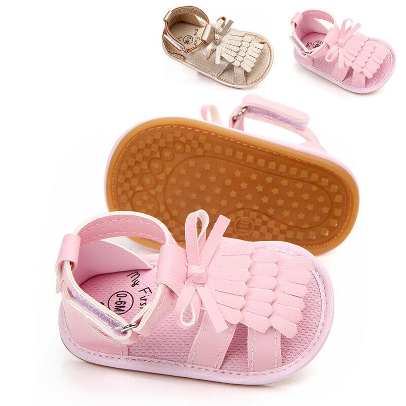 Schattige babymeisjes sandalen met zachte zool van pu-leer met kwastjes, kinderschoenen, klompen, peutersandalen voor het loopstoeltje 0-18m
