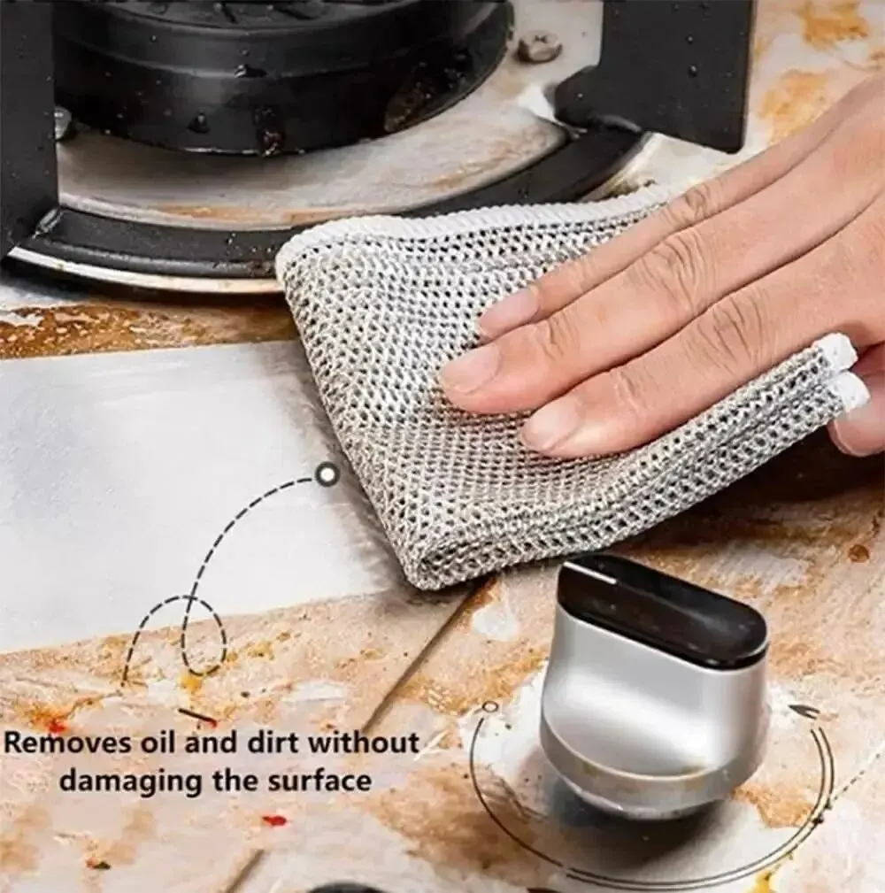 Torchon magique en fil d'argent, 10 pièces, chiffon de nettoyage de cuisine, serviette de lavage en microfibre épaisse, éponge intégrée, chiffon à boule en fil d'acier