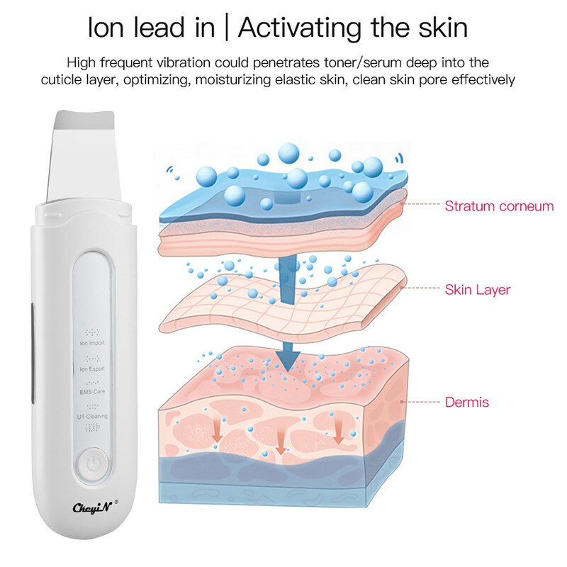 EMS ultrasons Vibration peau épurateur visage peau morte enlèvement pelle visage nettoyage en profondeur peau spatule rides points noirs dissolvant