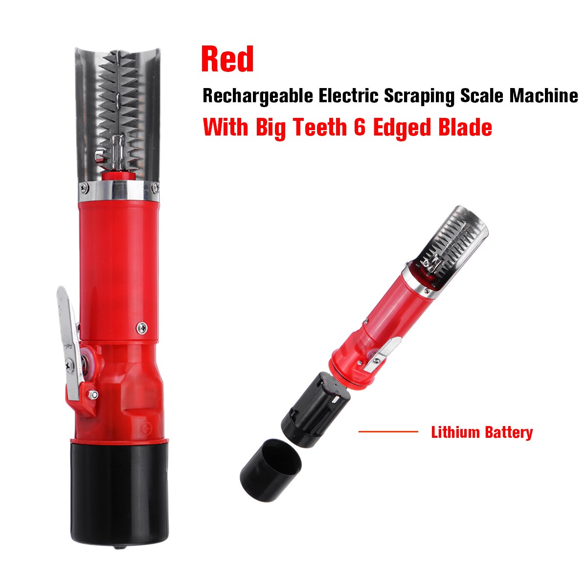 120W Portable Cordless Electric Fish Scaler Waterproof Fish Scale Scraper Easy Fish Stripper Scale Remover Cleaning Scaling Tool: Red Big Teeth