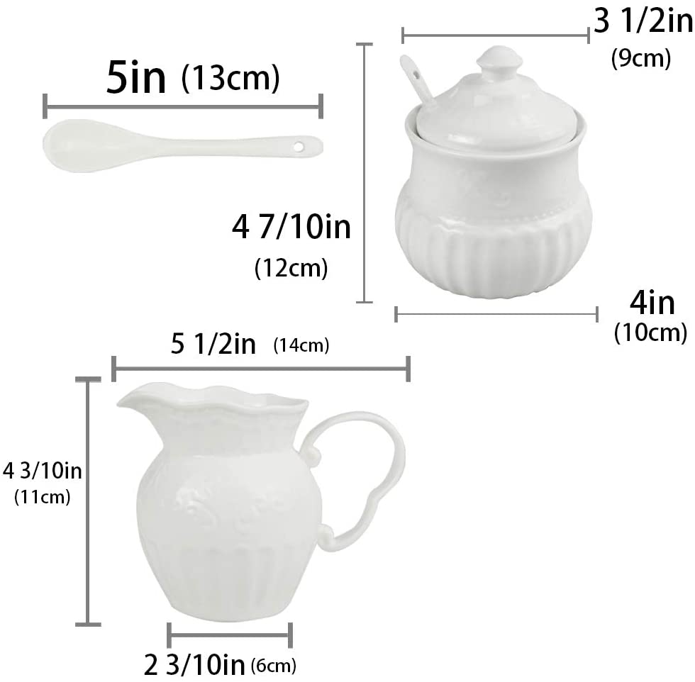 Ceramic White Creamer and Sugar Set with Lid: cream sugar set