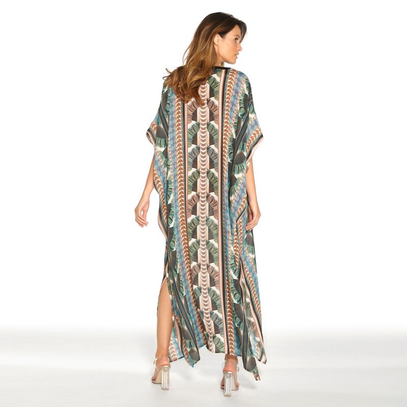 2022 Quick-drying Cover-up Bohemian Printed Summer Dress Cotton Tunic Women Plus Size Beach Wear Swim Suit Cover Up Kaftan Q1047