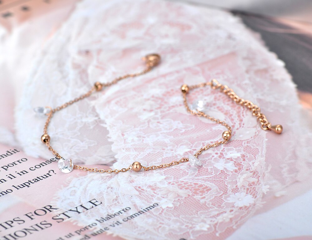 Lokaer bohême acier inoxydable été plage bracelet de cheville à breloques bijoux de pied à la CZ cristal chaîne et lien bracelets de cheville pour les femmes A20008