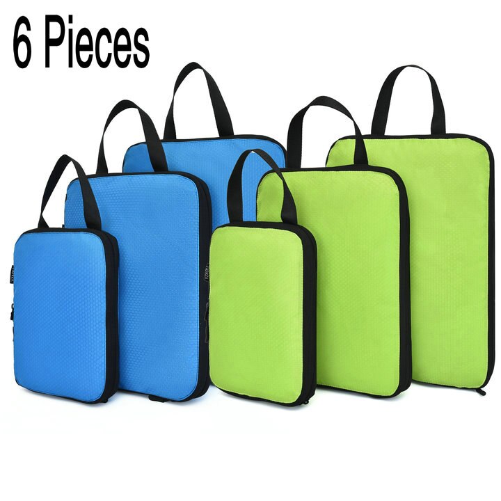 Travel Bag Compression Travel Storage Bag Clothes Tidy Organizer Suitcase Pouch 3/6 Pieces Case Shoes Packing Cube luggage bag: 6pcs Blue and Green