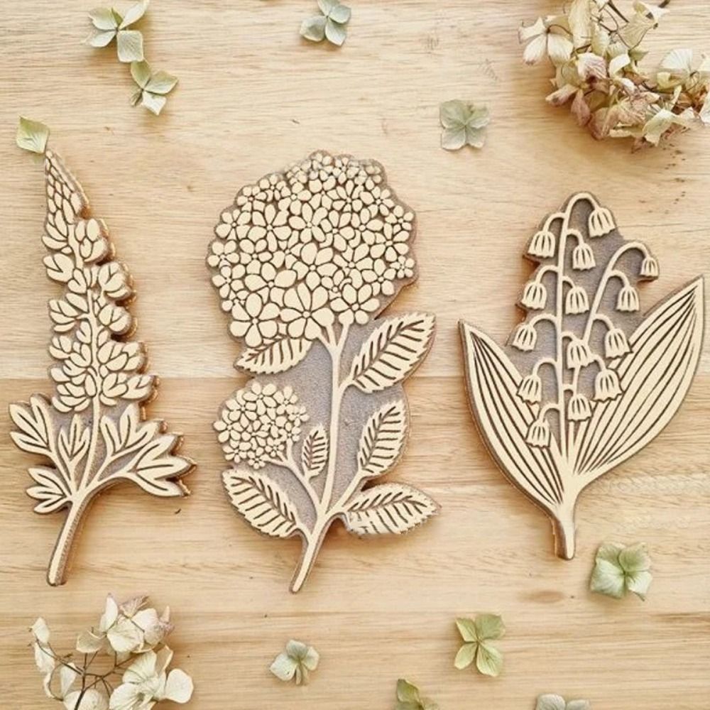 Floral Stamps Wooden Plant Stamp Decorative Handmade Flower Art Craft Wood Stamps Scrapbooking Paper Herbarium Stamp