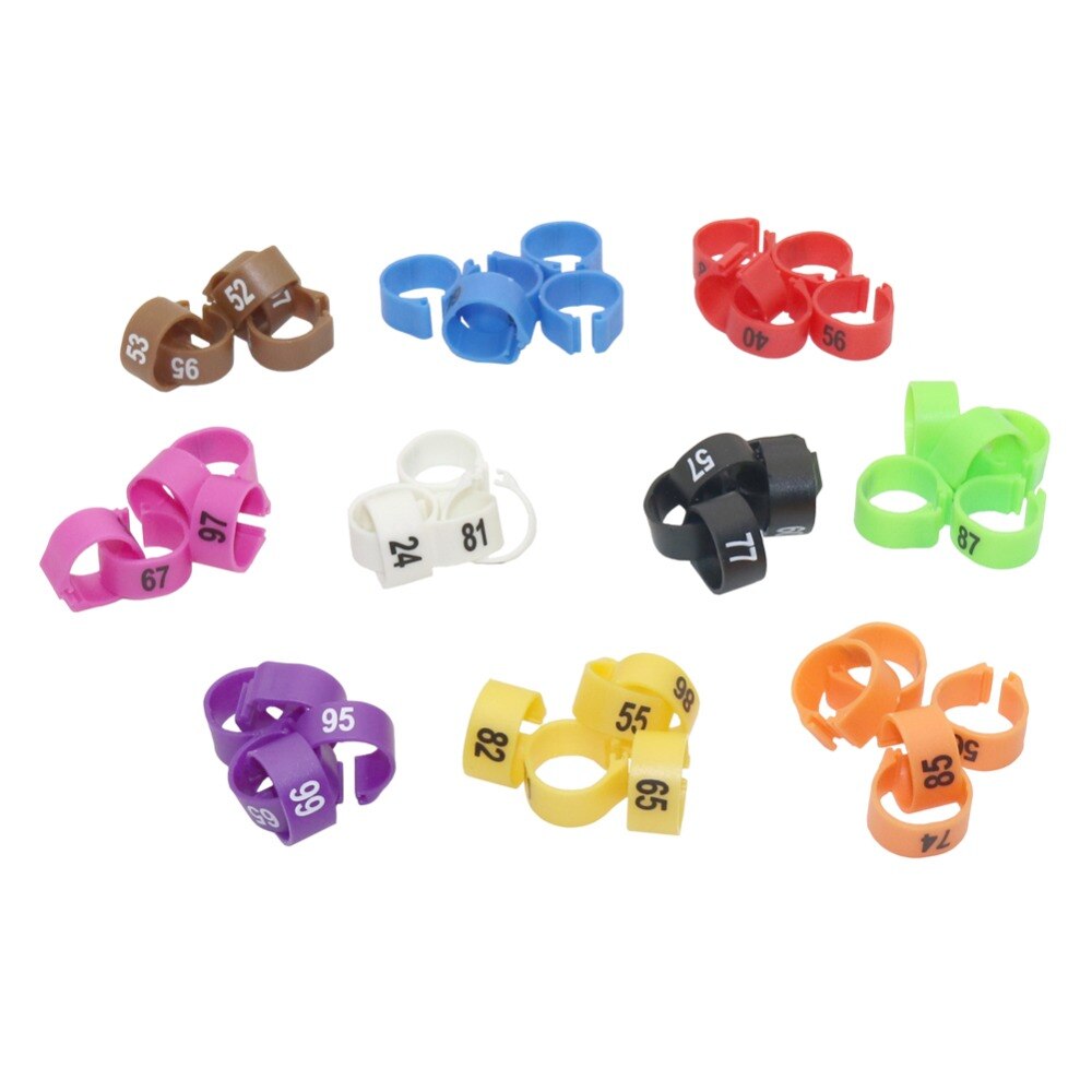 12Mm/14Mm Papegaai Voetring Papegaai Harnas Vogel Voeden Levert NO.1-100 Digitale Mark Ring 10 Kleuren Vogel harnas 100 Pcs