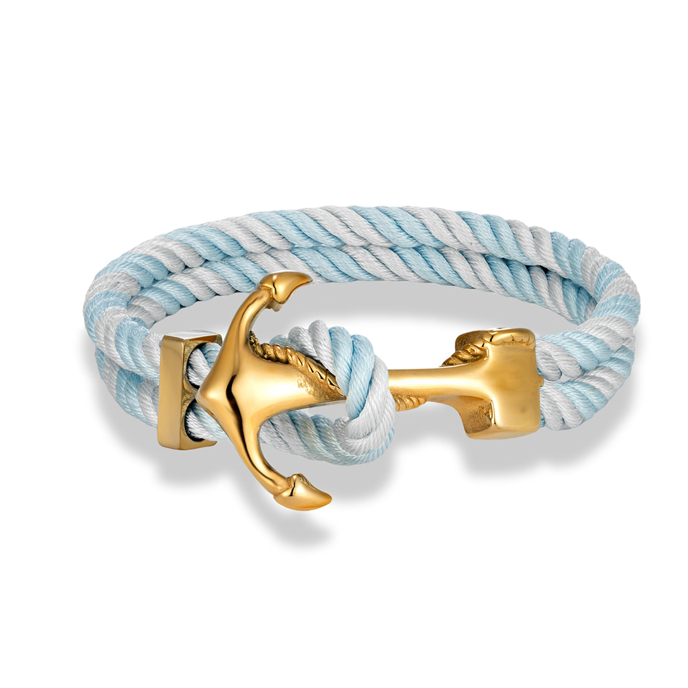 MKENDN Men Anchor Bracelet Woven Multilayer Survival Rope Bracelets For Women Gold Color Stainless Steel Sailor Buckle: 23cm / brownish yellow
