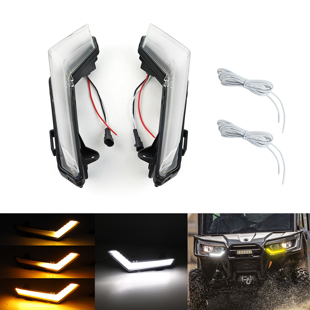 Luz LED de señal de giro de flujo frontal ATV, luces DRL para Can-Am Defender + Defender Max + Commander