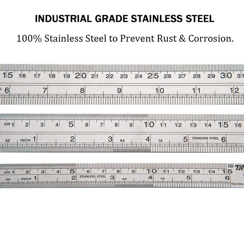 Stainless Steel Ruler Straight Edge Metal Ruler Set For Engineering Office And School 16 inch(40 cm) + 12 inch(30cm) + 6 inch