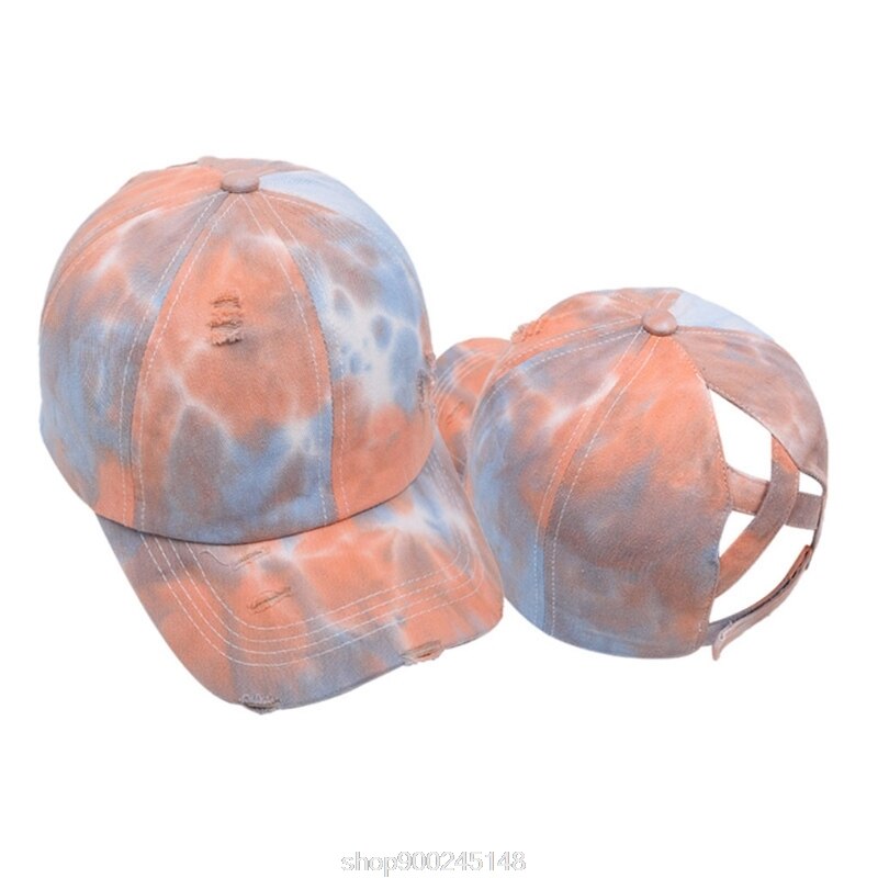 Femmes lavé casquette de Baseball crème solaire en détresse déchiré Criss croix haute queue de cheval réglable chapeau de relance N12 20 directe: Orange Gray