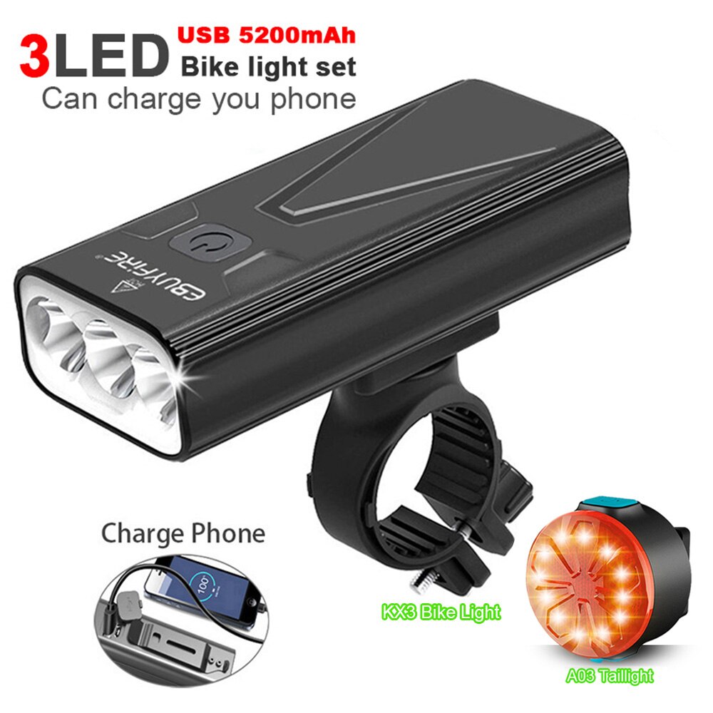6000LM Bicycle Light 2x XML-L2 LED Bike Light With USB Rechargeable Battery Cycling Front Light +Handlebar Mount: SetN KX3xA03taillamp