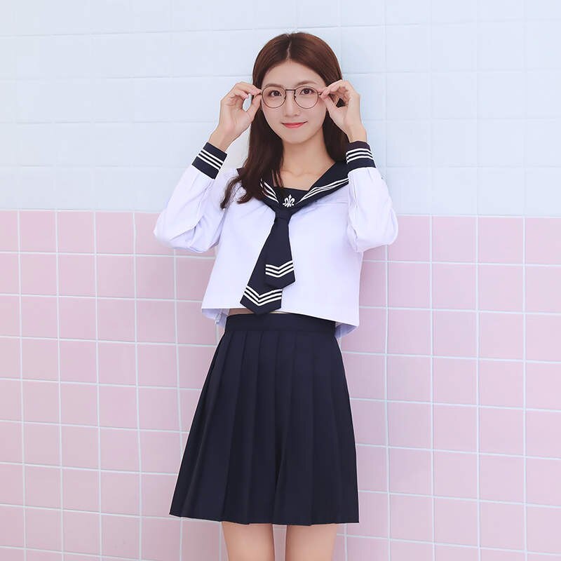 School uniform set Student uniform tie Sailor suit set Table costume Japanese school uniform Girl Summer: long sleeve / M