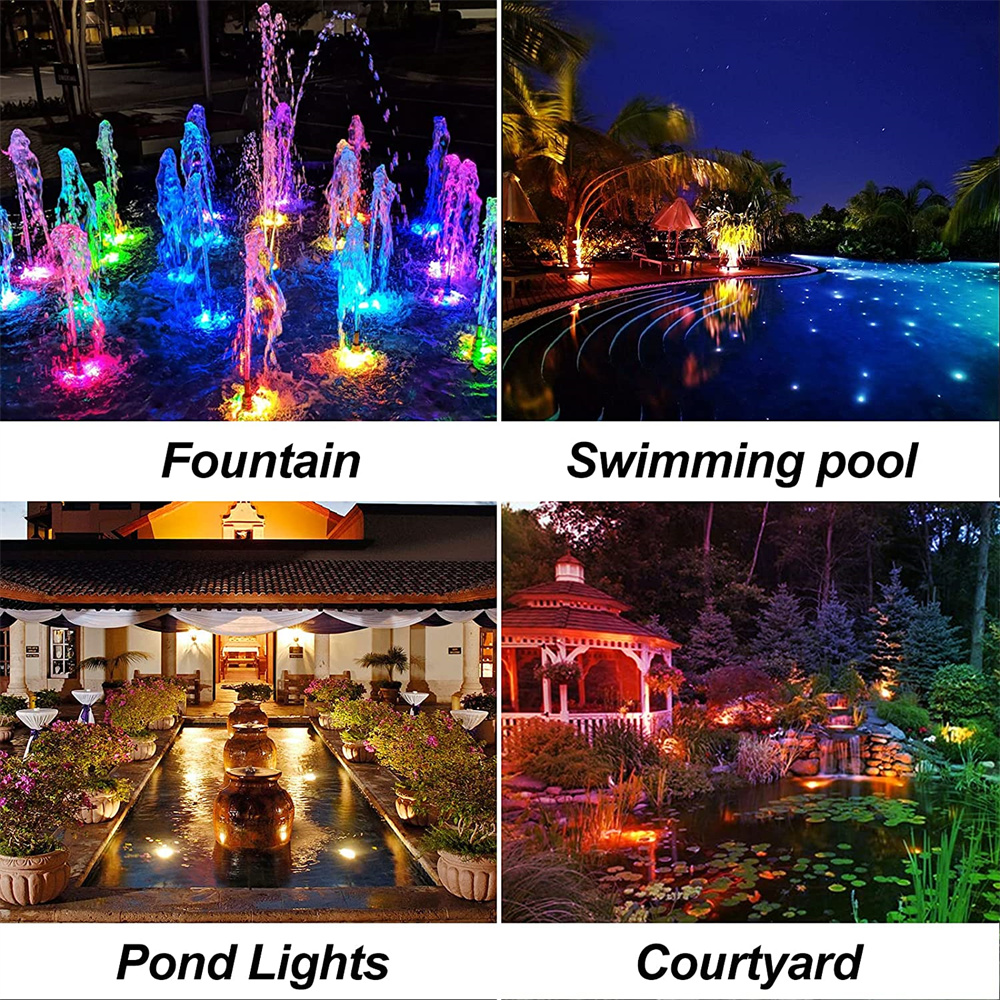 Luces LED solares para estanque de peces, luz subacuática de paisaje impermeable IP68, RGB, luz de fuente para acuario, decoración de césped