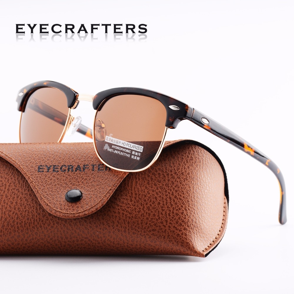 Tortoise inspiré classique demi-cadre cornu Semi-sans monture hommes femmes lunettes de soleil polarisées lunettes rétro 3016
