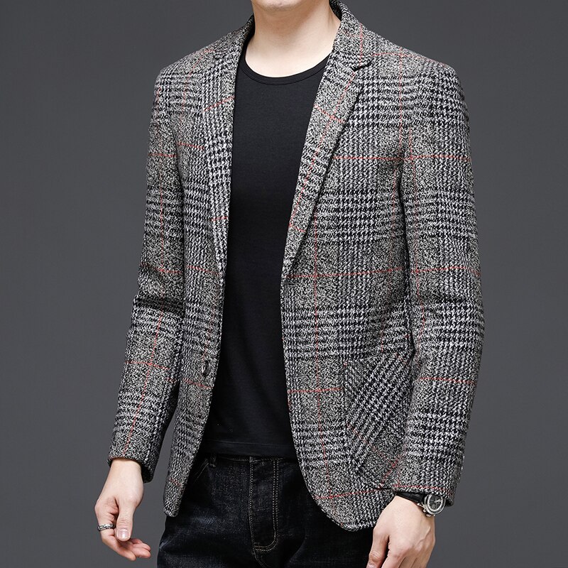 Chaqueta de traje a cuadros para hombre, Blazer británico Original, traje de boda, traje informal, abrigo, J687, otoño: Gris / M