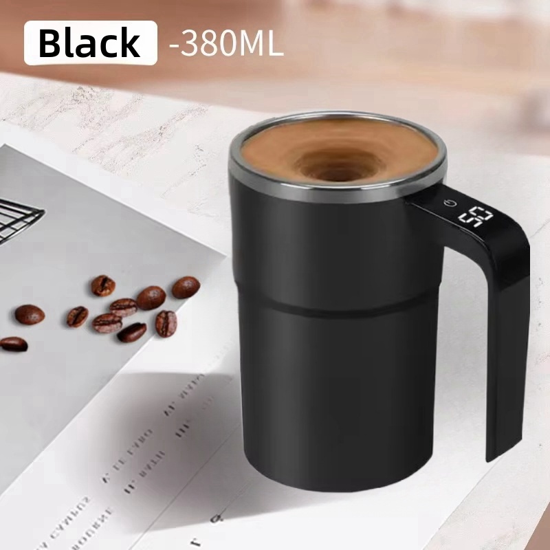 380ML Mini Electric Coffee Self Mixing Mug IP67 Waterproof Food Safe Coffee Mug USB Rechargeable Automatic Magnetic Cup For Tea: black