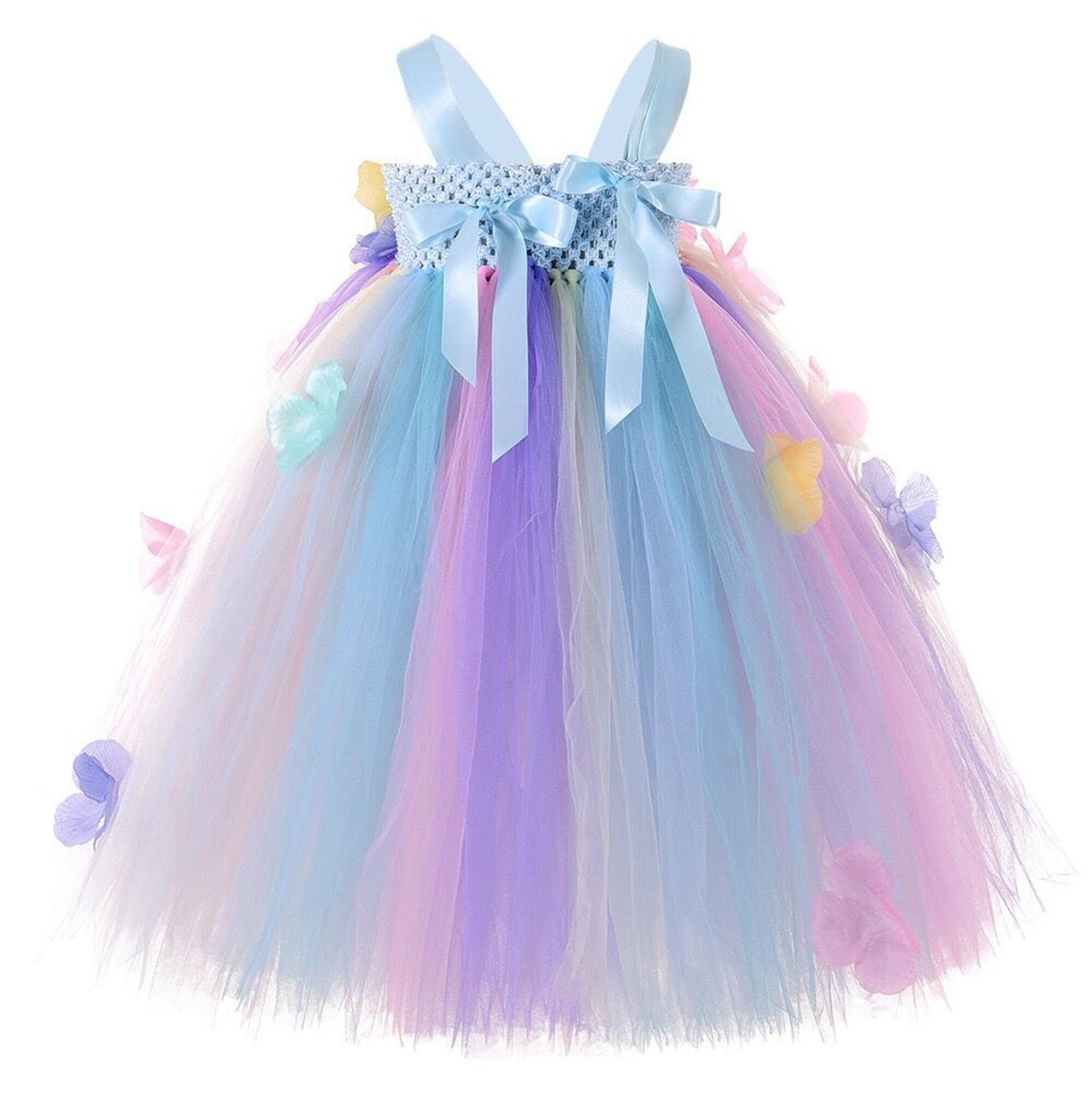 Blomma flickor pastell tutu klänning fairy princess klä upp för födelsedagsfest bröllop festklänningar enhörning kostym outfits