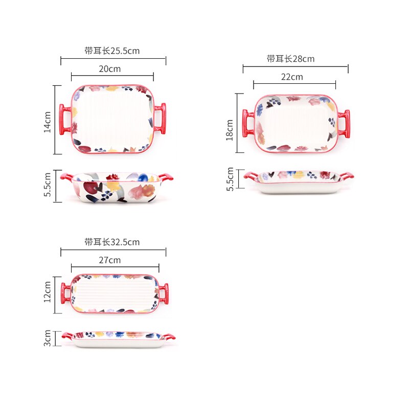 Japanese-style Art Ceramic Binaural Baking Tray Microwave Oven Dedicated Home Kitchen Baking Cheese Plate Western Food Tableware