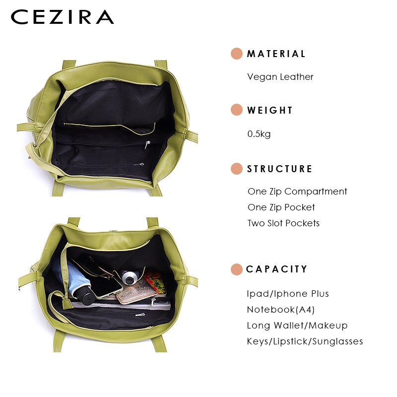 CEZIRA grand sac fourre-tout pour femmes Vegan en cuir sacs à bandoulière dames décontracté en cuir PU sacs à main femme sacs à provisions quotidiens