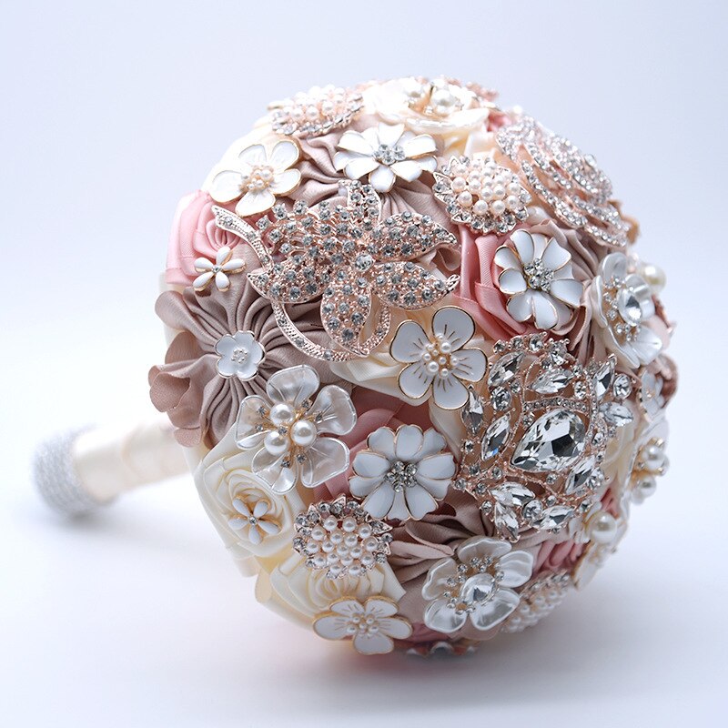 nouvelle soie fleurs de mariage strass bijoux Blush rose broche Bouquet or broche robe de mariée mariage Bouquet