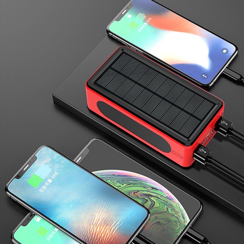 Solar Draadloze 99000Mah Qi Power Bank Snelle Chargin Grote Capaciteit Draagbare Outdoor Met 4USB Led Licht Voor Xiaomi Iphone samsun