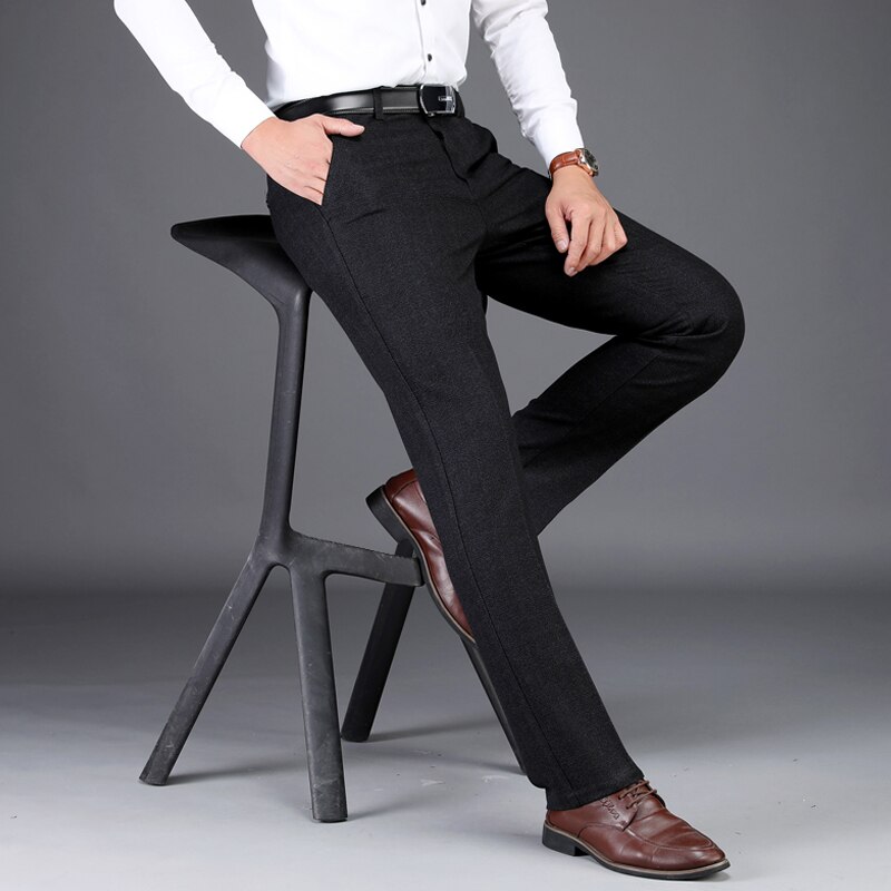 Plus zise 42 44 46 herre jakkesætsbukser klassisk stil sort business casual straight stretch kjole bukser til mænd mærke bukser