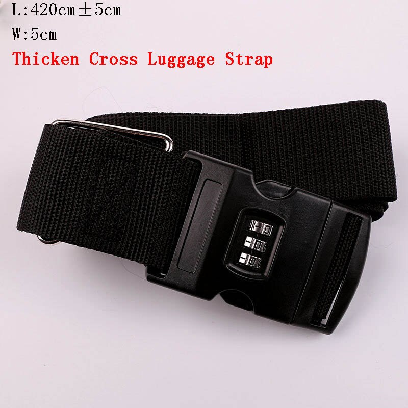 Adjustable 420CM Luggage Strap Travel Accessories Cross Belt Packing Suitcase Nylon 3 Digits Password Lock Buckle Strap Belt Tag: Black