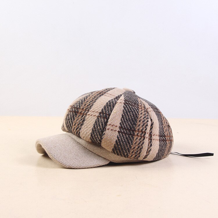 HOAREE, gorra para mujer, gorra de Tweed Gabby Baker Boy, gorra Vintage a cuadros, sombrero para mujer, beis, chicas, estilo británico, sombrero artístico, gorra plana de invierno: Beige