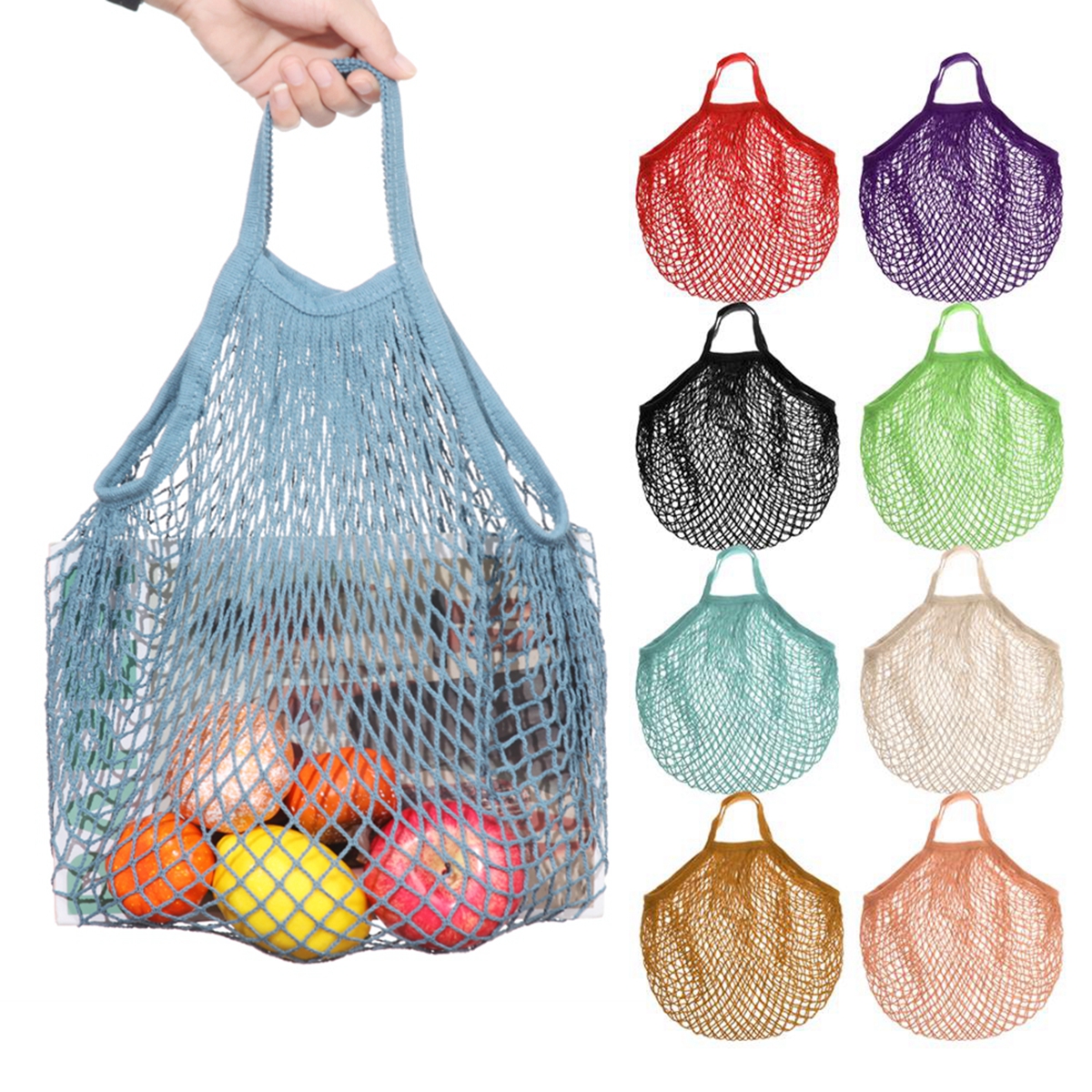 Tragbare Wiederverwendbare Taschen für Obst Gemüse Tasche Baumwolle Gittergewebe Schnur Organizer Handtasche Kurzen Griff Netz Einkaufen Taschen Tote