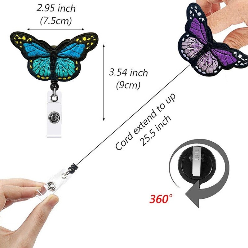 bunt Schmetterling Abzeichen Spule mit transparent PVC Abzeichen Karte Halter einziehbar Brust Tasche Ich würde arbeiten Karte Startseite Fall Clip