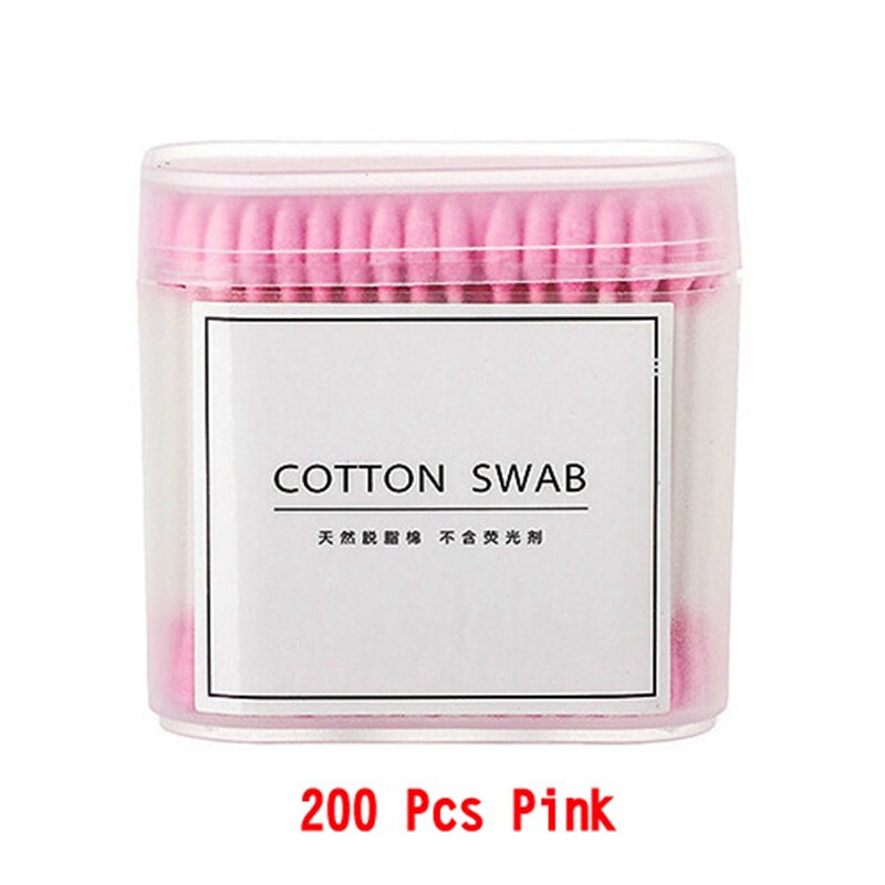 Bastoncillos de algodón de doble cabeza para bebé, palitos de papel sin pelusa, bastoncillos de algodón desechables, suaves, para limpiar la nariz y las orejas, 100/200 unids/caja: Pink-200 Pcs