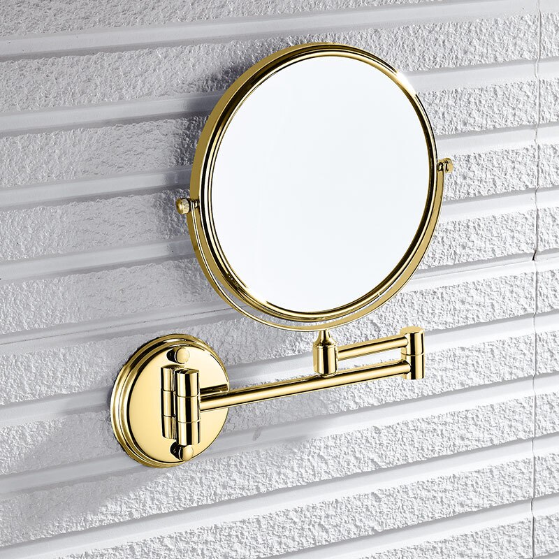 Wall Mirror Round Bathroom Makeup Mirror Stainless Steel Double Face Dressing Mirror Rotating Cosmetic Silver Make Up Tool: Gold