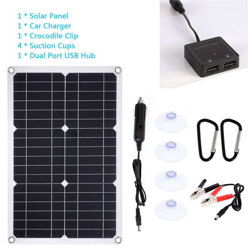 100W 12V Solar Panel Kit Single/Dual USB Port Off Grid Monocrystalline Module with 30A Solar Charge Controller: Dual USB