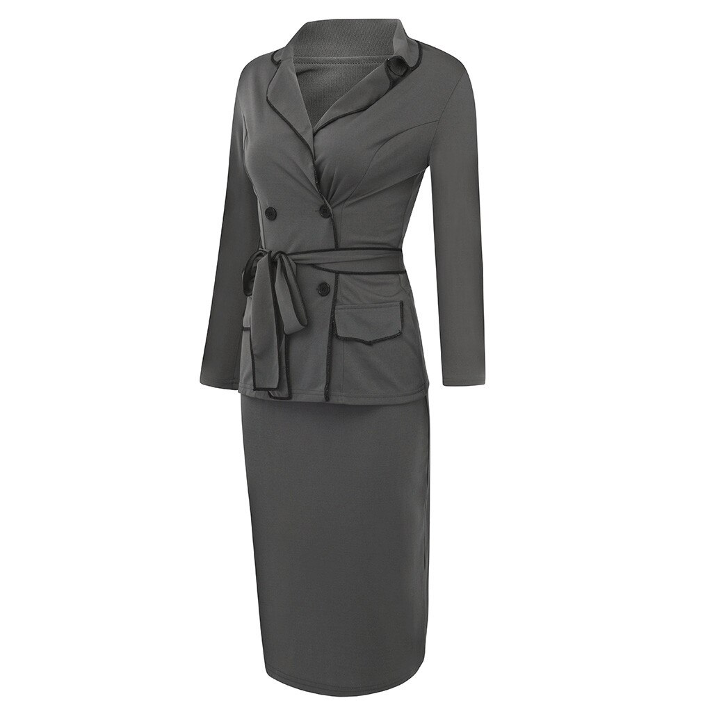 Women's Blazer Office Work Skirt Suits Notched Button Long Sleeve Skirt Suit Slim Jackets Knee Skirts Two Pieces OL Sets Z0818