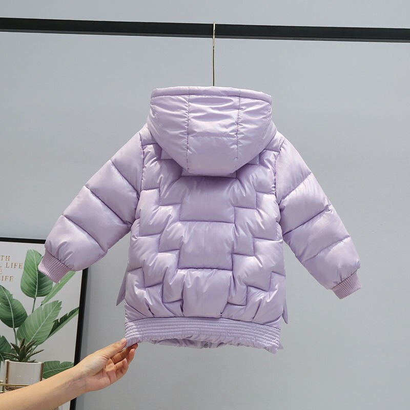 Abrigos de invierno para niñas, chaqueta de Color caramelo, Parkas cálidas para niños, chaqueta con capucha, prendas de vestir para niños pequeños, ropa a prueba de viento: Lavanda / 3 años