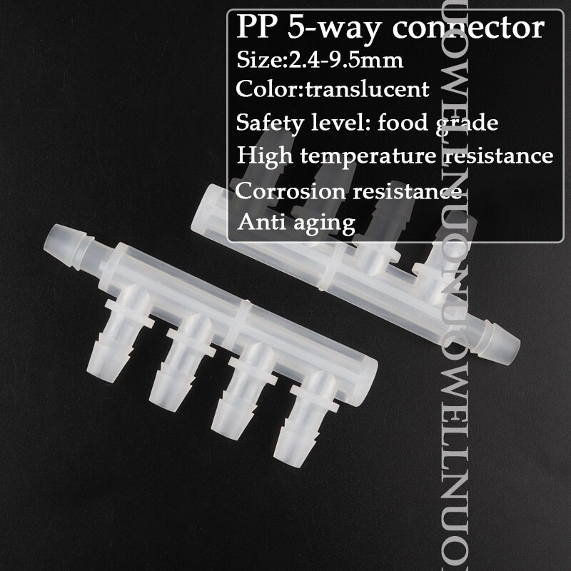 10Pcs 2.4~9.5mm PP 5-Way Connector Food Grade Equal Dia Side FIve-Ways Joint Garden Irrigation Pipe Joints Aquarium Tank Adapter