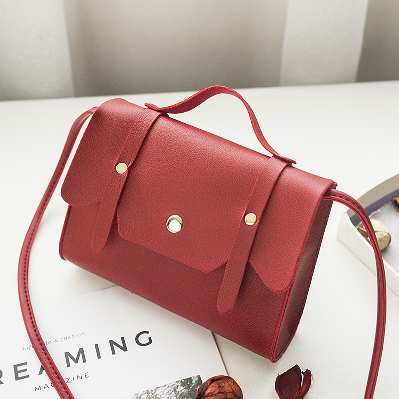 Spring Summer Pu Bag Women's Simple Portable Cross-Body Shoulder Bag Korean Version Square Sling Bag: Burgundy