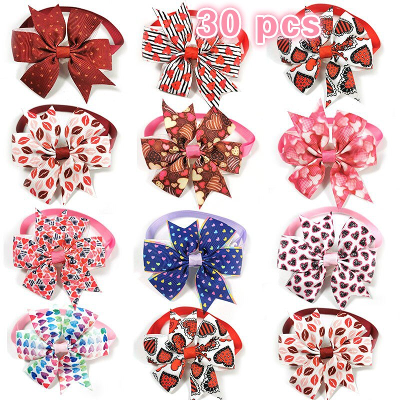 30/50 Uds Día de San Valentín moño para perro de mascota corbatas amor corazón pajaritas Pequeño medio corbatas para perro aseo accesorios suministros para perros mascota: 30pcs