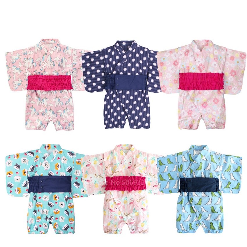 Yukata-Conjunto de ropa tradicional japonesa para niños, mono con estampado de animales, Kimono Retro asiático, mono Obi