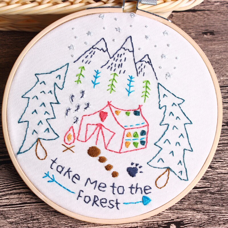 Stick Figure Embroidery Kit DIY Needlework Kawaii Cartoon Needlecraft for Beginner Cross Stitch Artcraft(Without Hoop): D