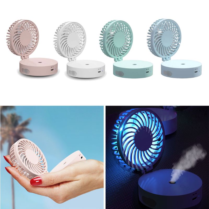 Draagbare Zomer Mini Handheld Vouwen Fan Usb Oplaadbare Airconditioning Luchtbevochtiger Met Kleurrijke Led Nachtlampje Voor Reizen