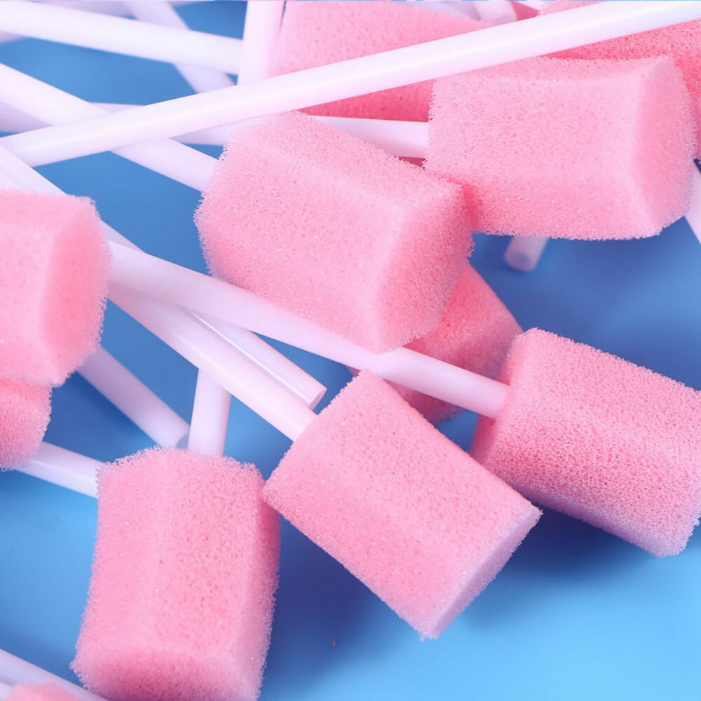 Esponja desechable para el cuidado bucal, hisopo de esponja para limpieza de dientes con palo, hisopo de esponja desechable para el cuidado bucal, 100 Uds.
