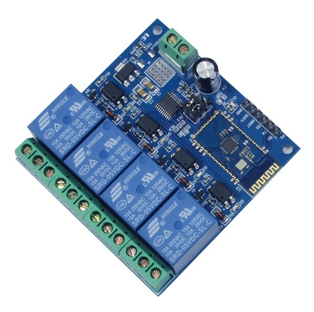 Módulo de relé Bluetooth de 4 canales, 5V, 12V/10A, SPP-C de 4 canales con Bluetooth, interruptor de control de aplicación remota para teléfono de casa inteligente