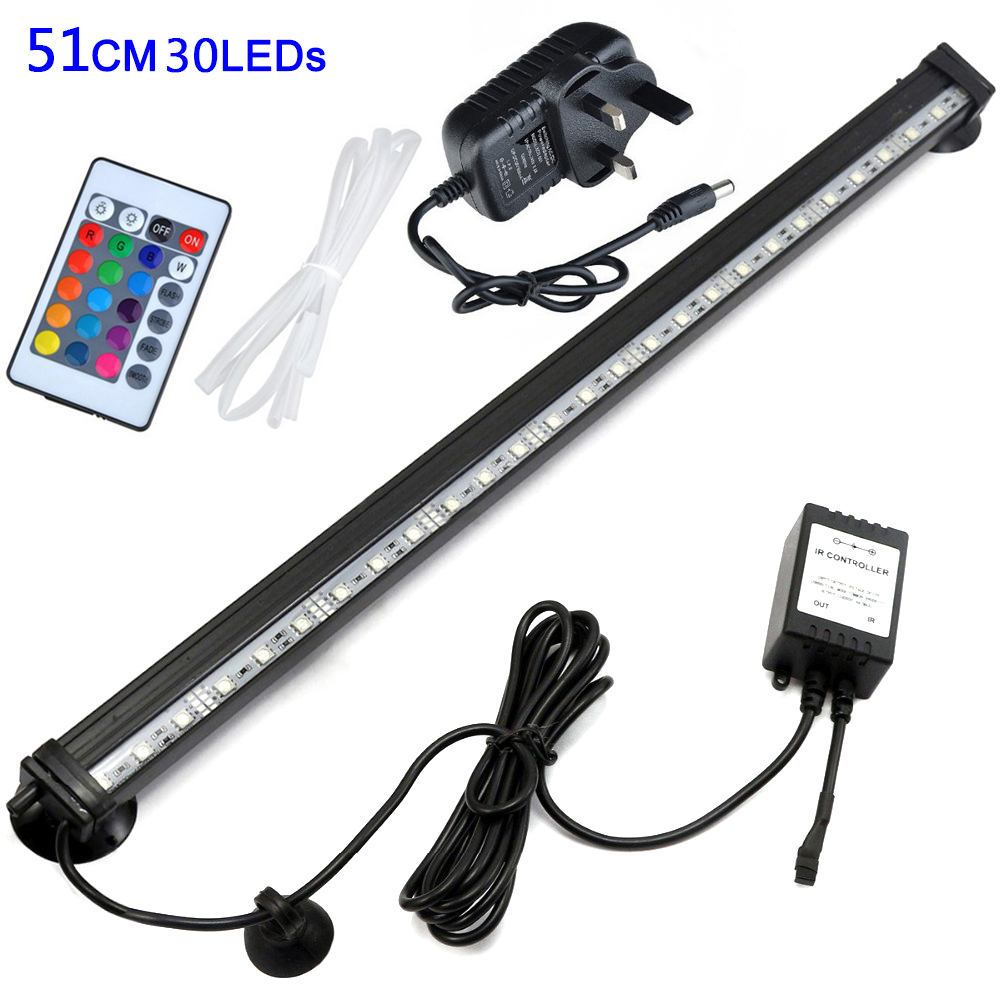 Aquarium Licht Led 16-51 Cm 5050 Rgb Waterdichte Afstandsbediening Lamp Aquarium Fish Tank Onderwater Dompelpompen Licht D30: UK 51CM