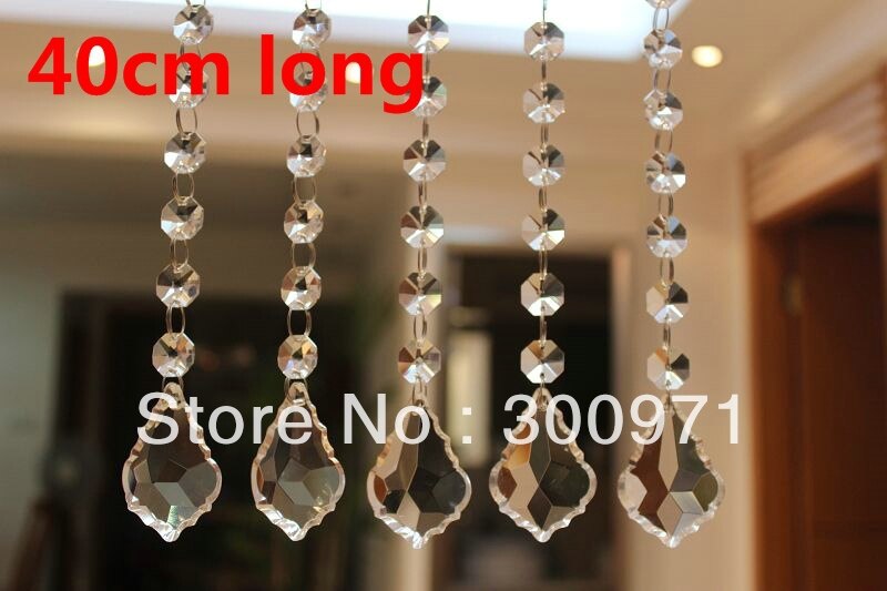 16 inch (40 cm) lange, 5 chains/lot, free , crystal prism hanger voor opknoping crystal krans bruiloft streng, crystal strengen