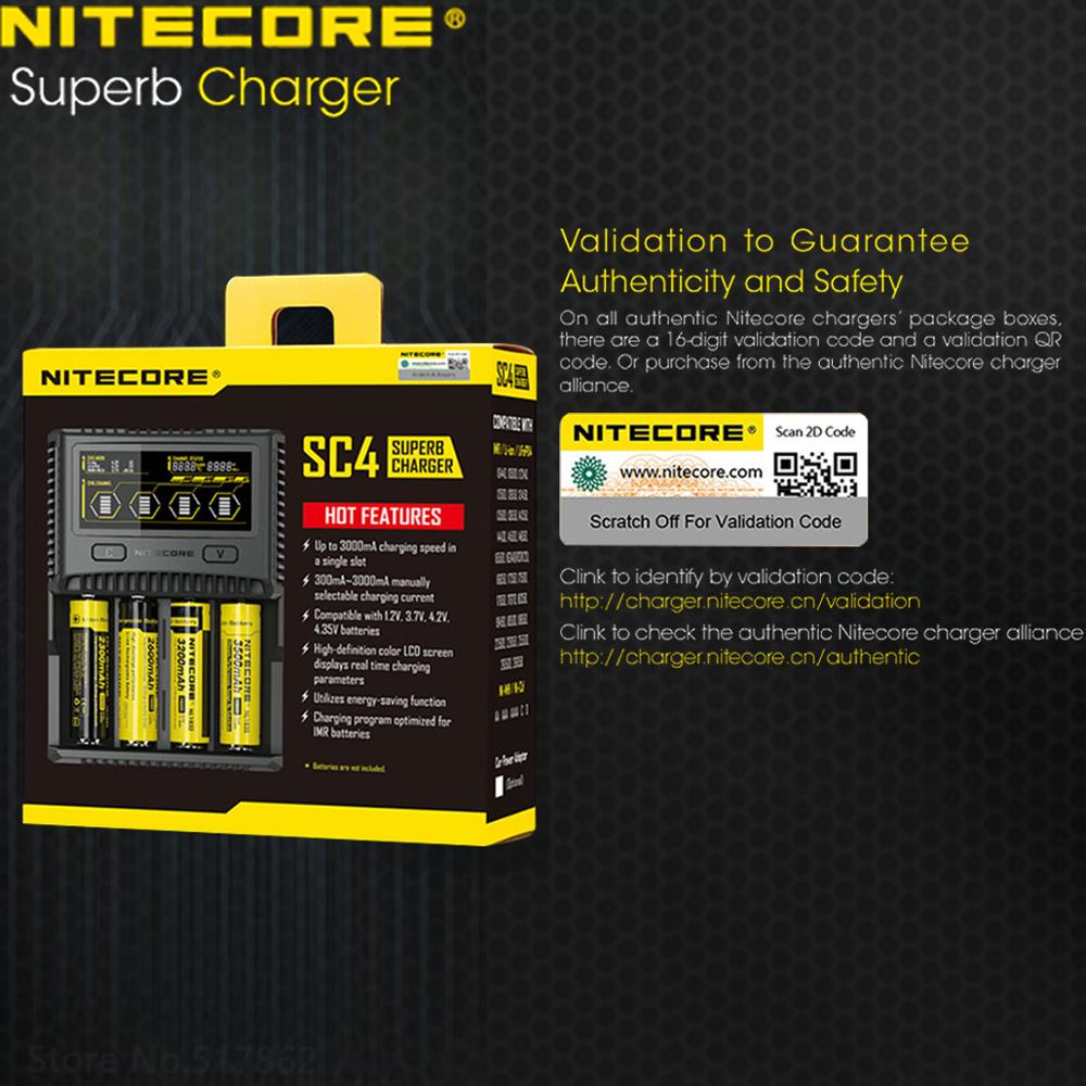 NITECORE SC4 Intelligent De Charge Plus Rapide Superbe Chargeur avec 4 Slots 6A Production Totale Compatible IMR 18650 14450 16340 AA Batterie