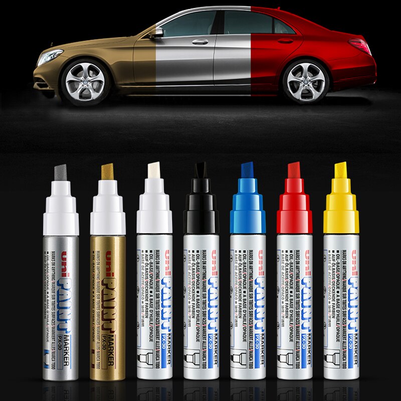 7pcs Japan UNI PX-30 Paint Pen Thick Word Wide Touch Up Pen Notes Industrial Pen Oblique Head Thick Oily Pen Permanent Marker